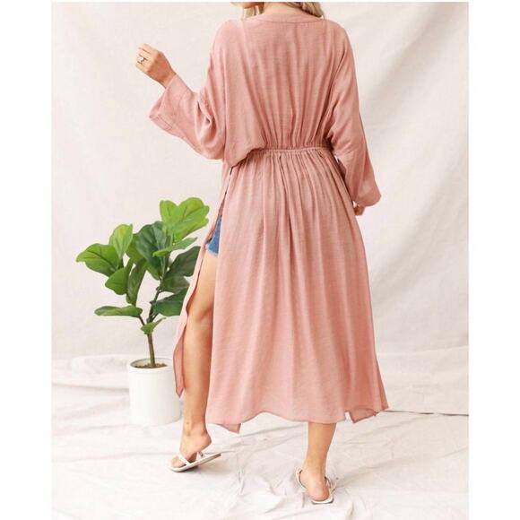 LOVE TREE paradise kimono / Duster / Beach Coverup in blue Size Medium - Picture 6 of 12